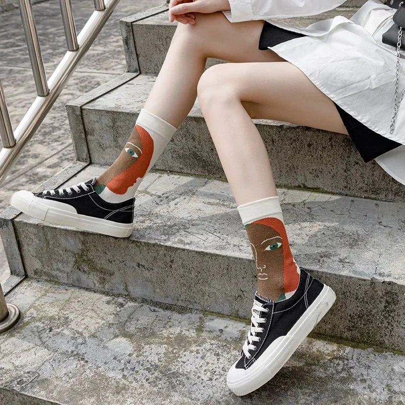 1 Pair Canvas Lattice Plant Art Funny Socks Women Novelty Abstract Cute Socks Women Jacq detail view