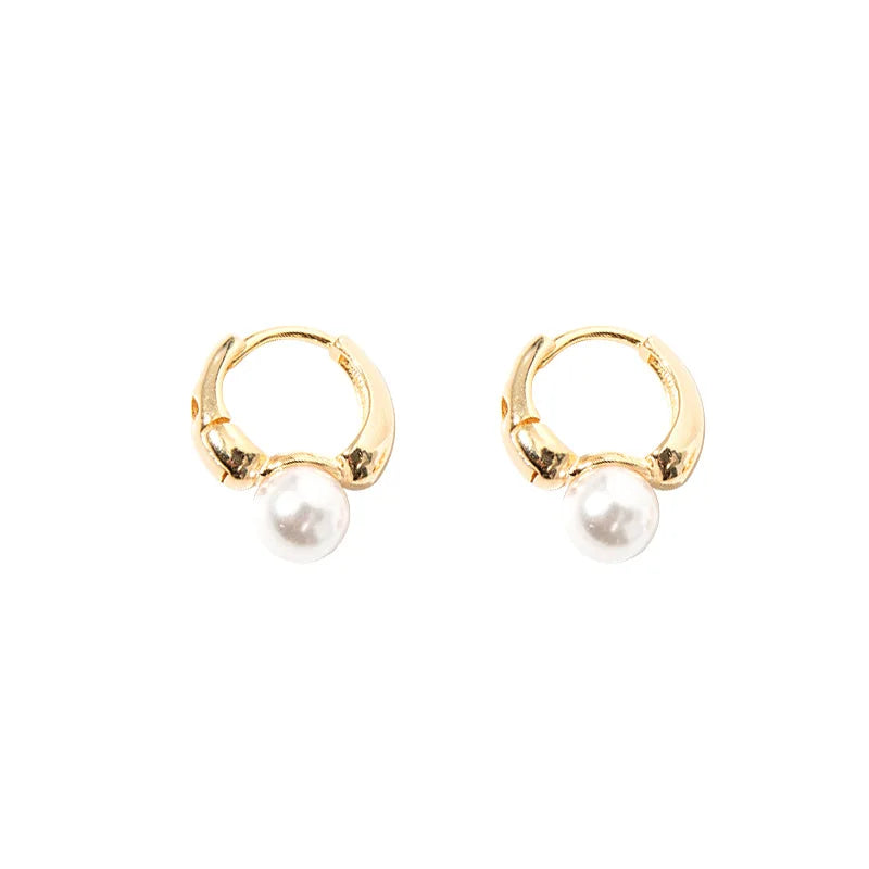 ANENJERY Imitation Pearl Hoop Earrings for Women Round Wedding Party Ear Jewelry Whol alternate view