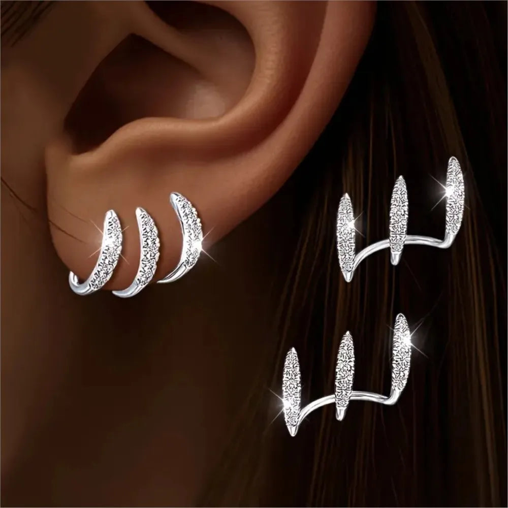 Rhinestone Three-Claw Earrings 2 Pcs