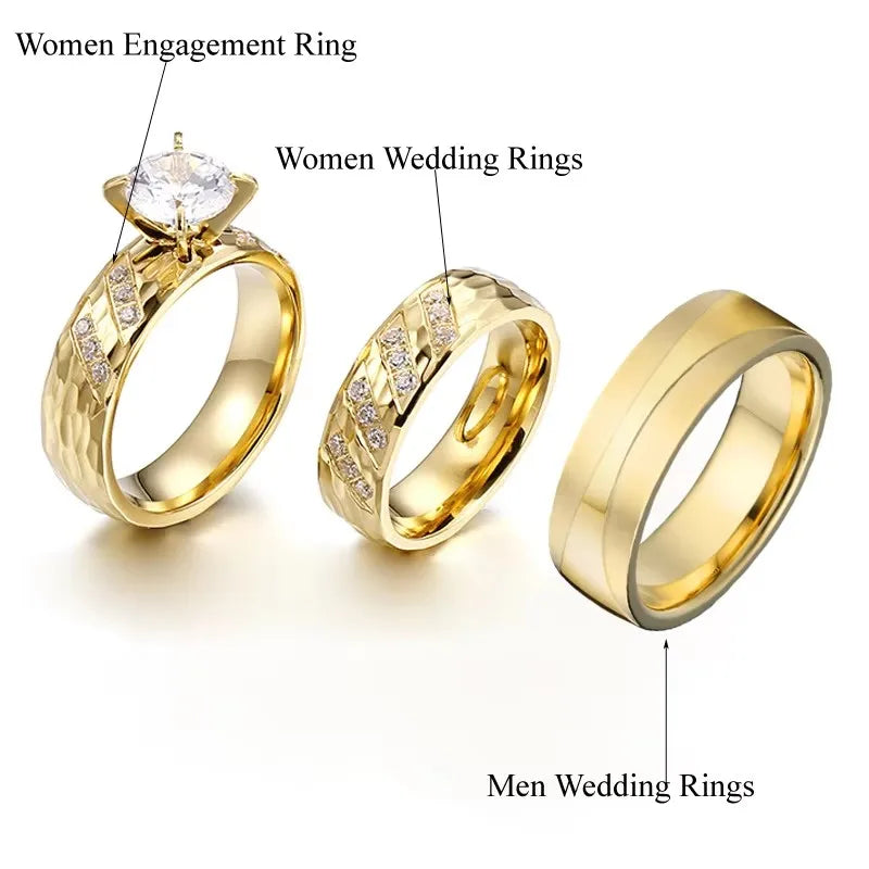 Wedding Engagement Rings Set For Couples Lover's Alliance Bands Designer cz Diamond 18k gold plated Promise Rings Jewelry Women