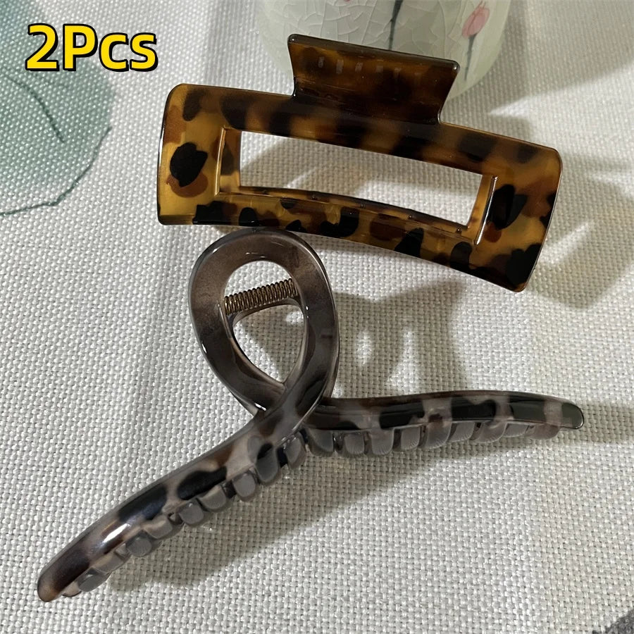 Vintage Leopard Print Hair Claw Clip Large Rectangular Secure Hold Hair Clip for Updos close-up view