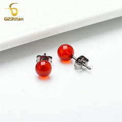 Red Carnelian Titanium Stud Earrings | Hypoallergenic Piercing Jewelry Gift alternate view