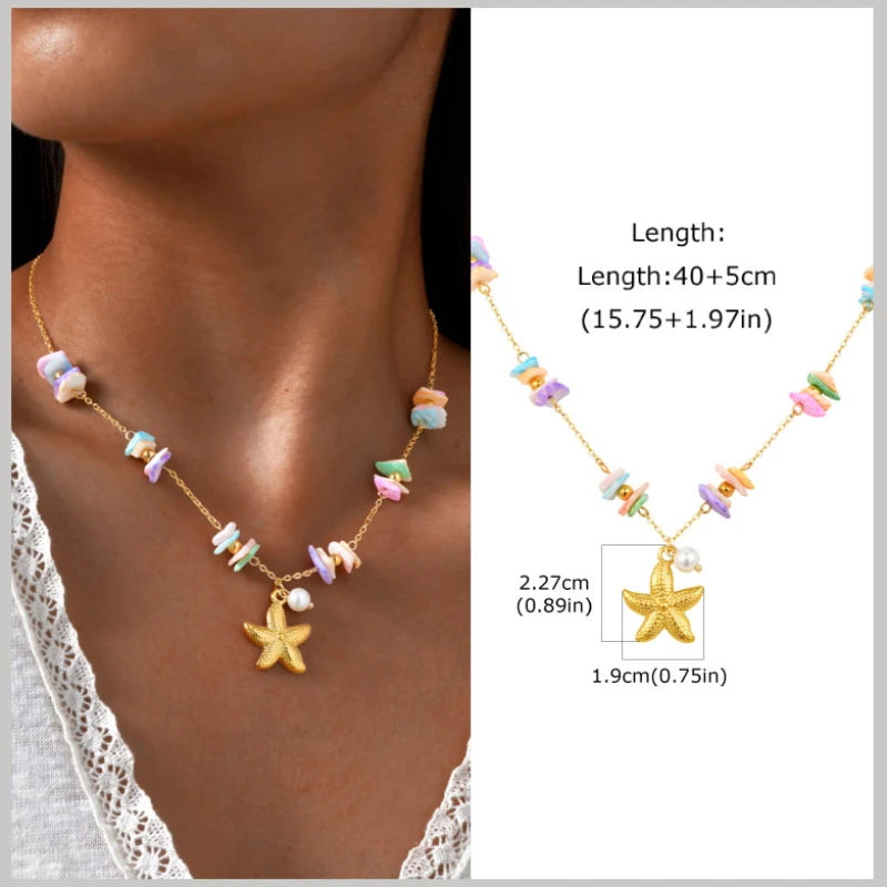 18k Gold Plated Pearl Shell Starfish Necklace | Summer Beach Jewelry for Women additional angle