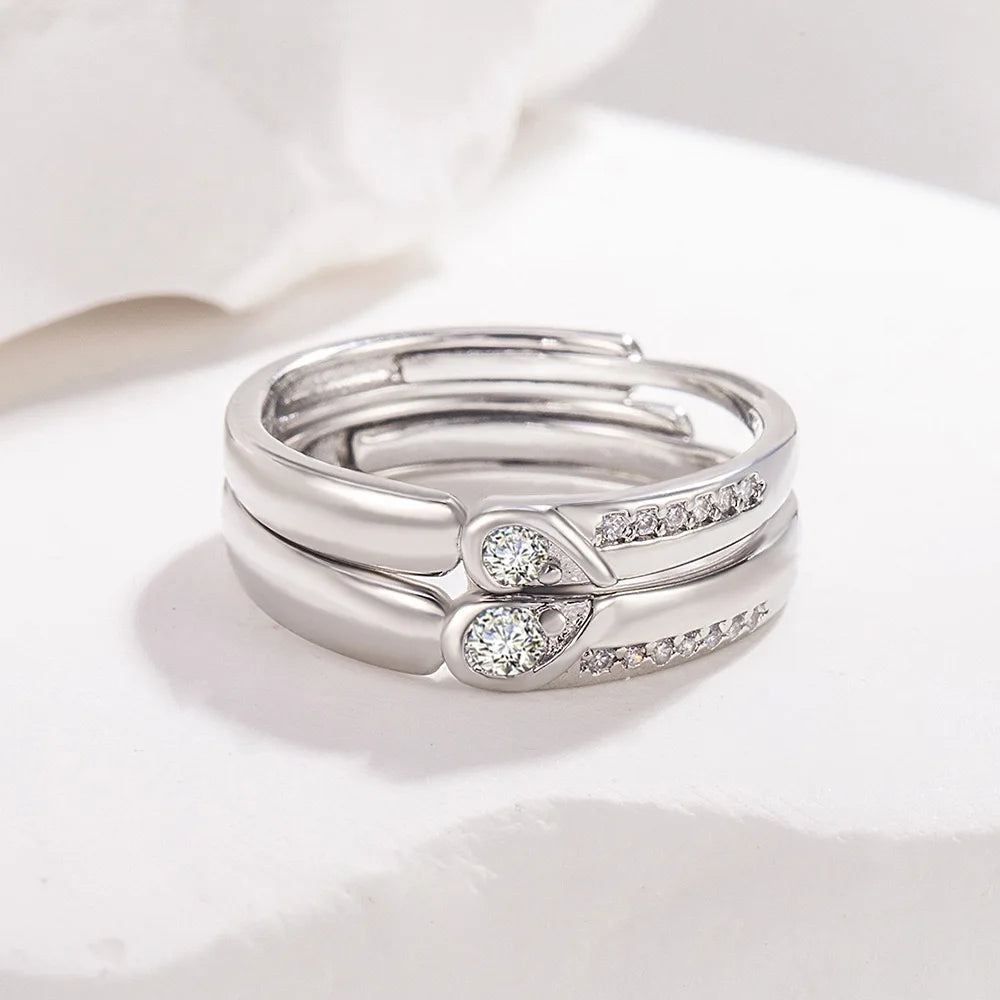 Real 925 Sterling Silver Rings Open Design 925 Sterling Silver Aaa Zirconia Adjustable close-up view