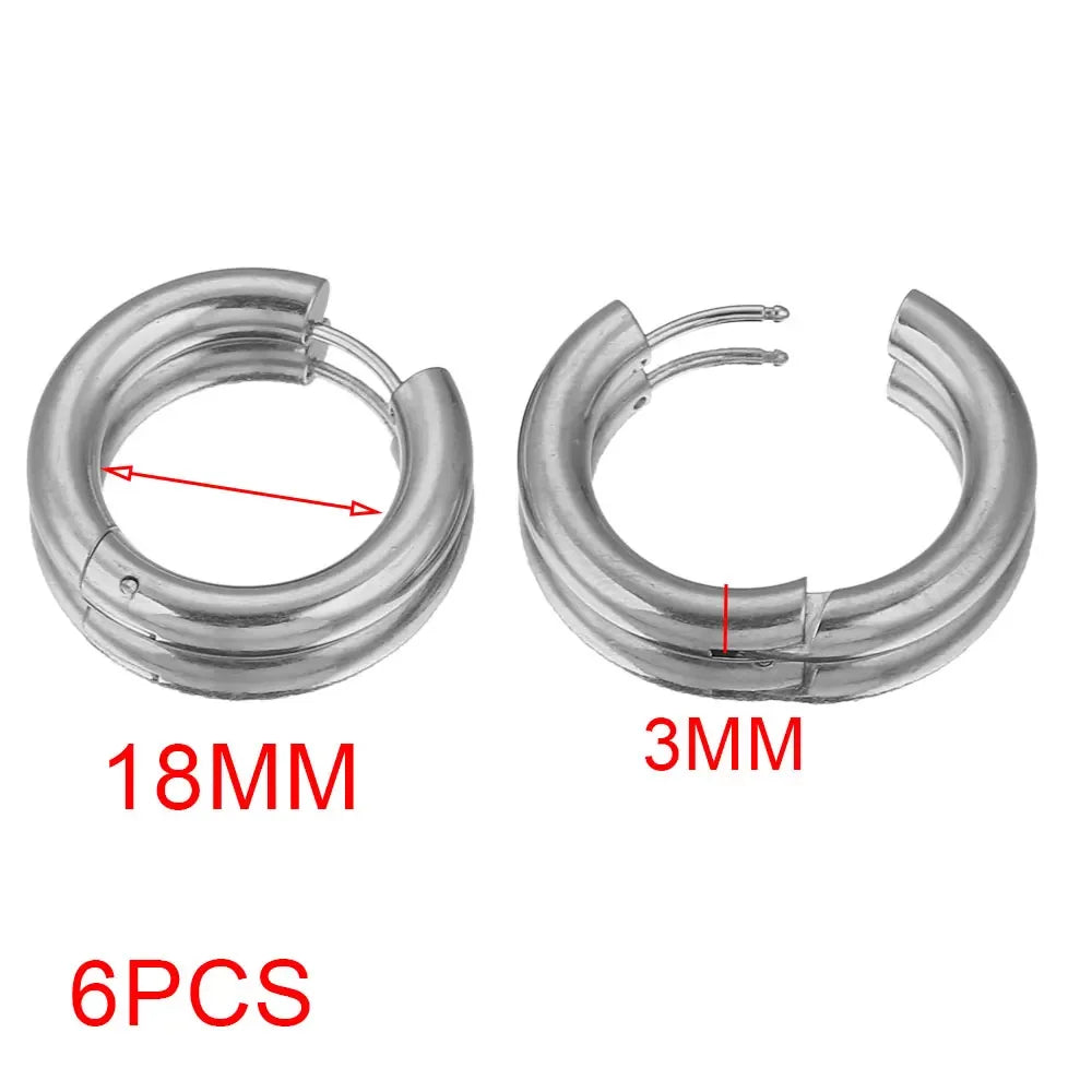 6pcs Stainless Steel 4mm Thick Earrings Gold Plated Large Round Korean Ear Rings Ho additional angle