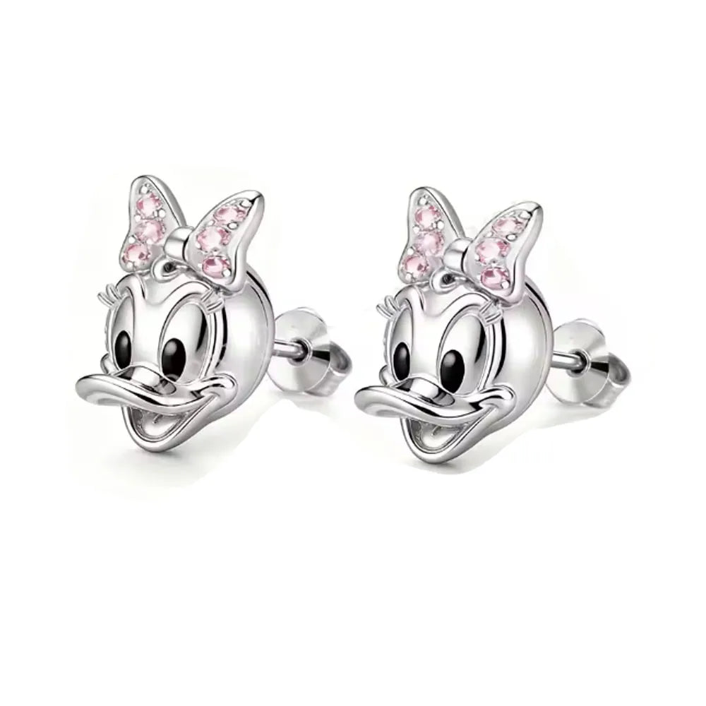 925 Silver Cartoon Duck and Teddy Bear Earrings | Cute Animal Stud Earrings for Women detail view