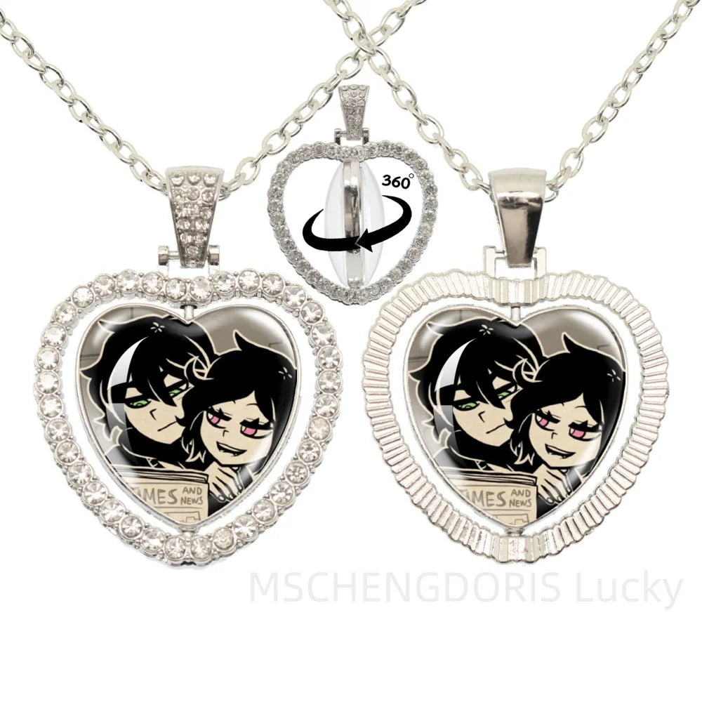 The Coffin Of Andy And Leyley Cosplay Necklace | Double Sided Glass Cabochon Heart Pen close-up view