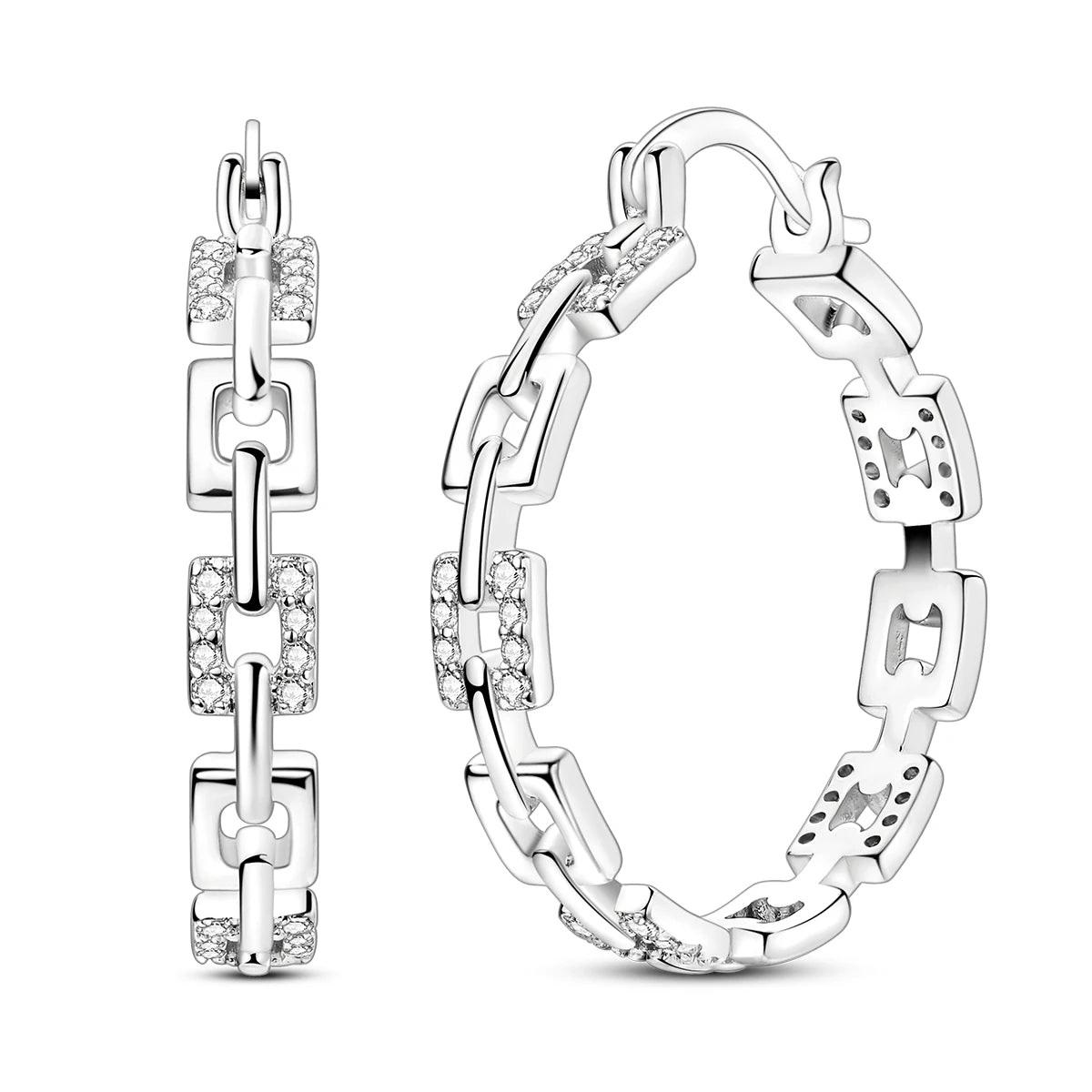Orstarry S925 Sterling Silver Square Chain With Stone Inlaid Earrings Hoop Earrings For detail view