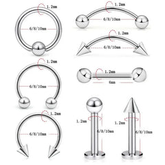 8Pcs Stainless Steel Eyebrow Rings, Lip Ring Nose Hoop Tongue Ring Septum Nose Pierci alternate view