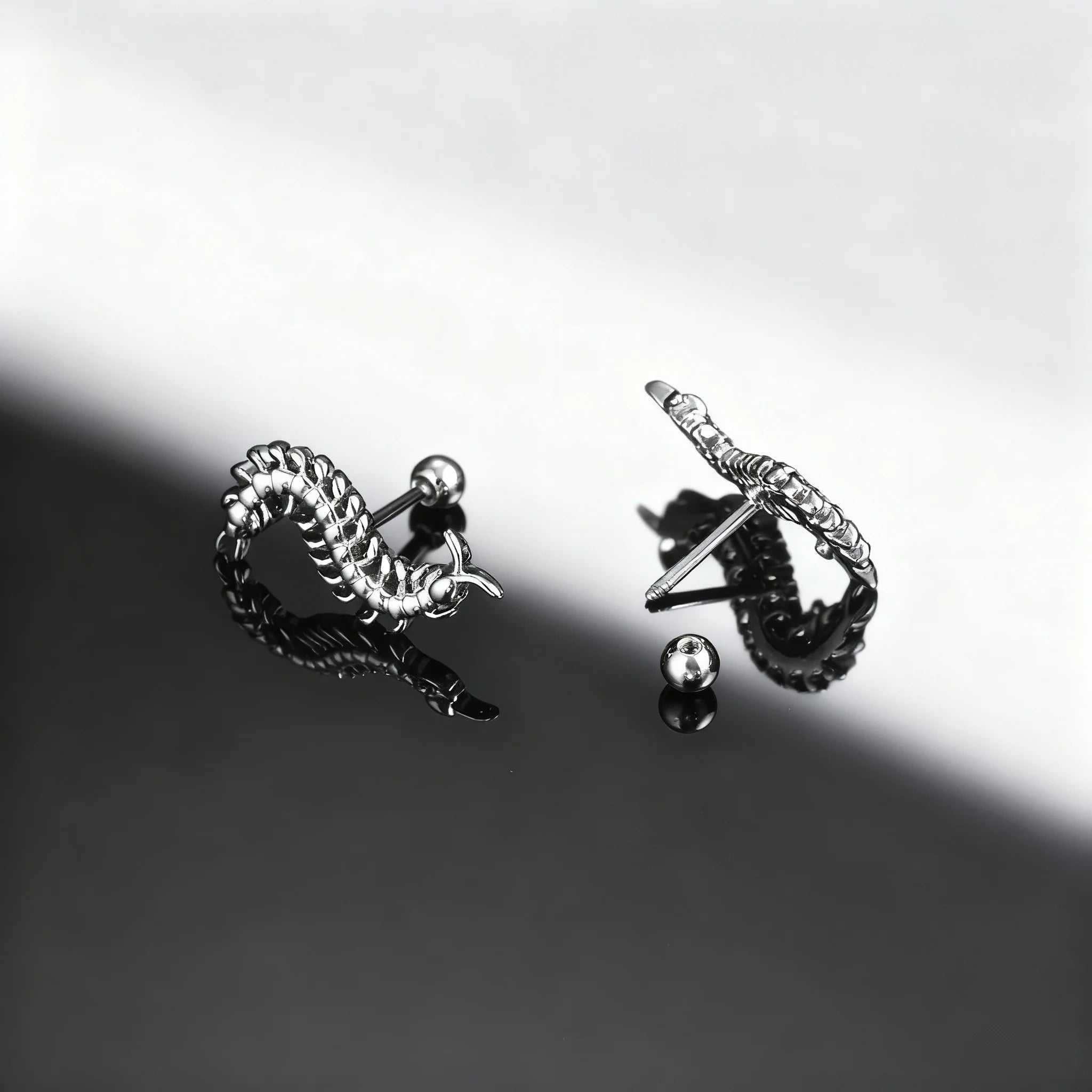 Strange Centipede Stud Earrings Punk Hip Hop Metal Jewelry for Men And Women Unique G alternate view