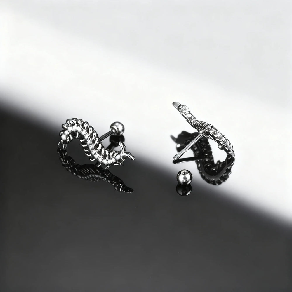 Strange Centipede Stud Earrings Punk Hip Hop Metal Jewelry for Men And Women Unique G alternate view