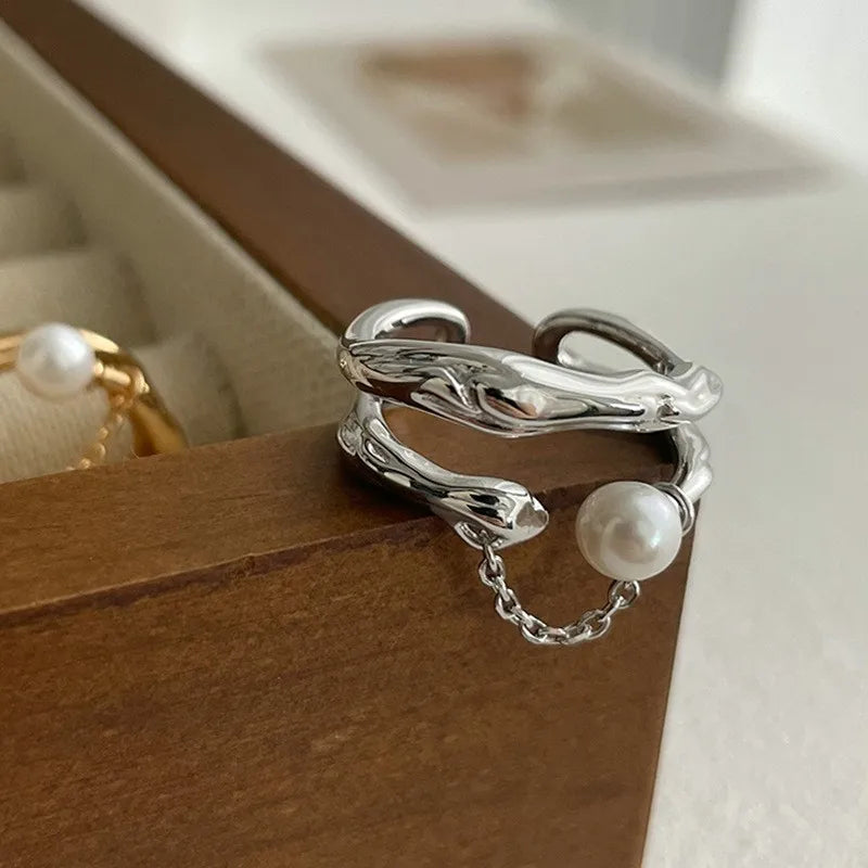 VENTFILLE 925 Sterling Silver Geometric Multilayer Round Bead Ring Female Fashion P additional angle