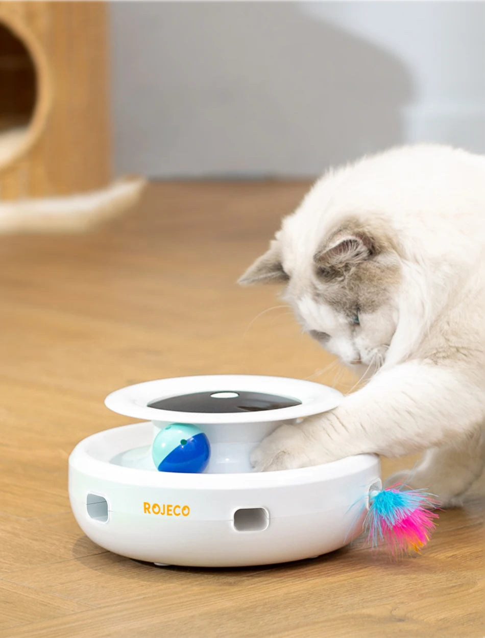 Automatic Feather Teaser and Fun Ball Interactive Toy