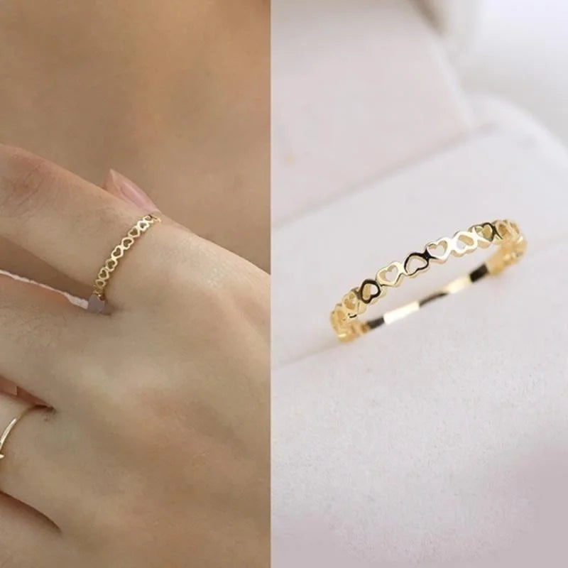 Huitan Exquisite Heart to Heart Finger Rings Women Simple Stylish Metal Rings Daily W alternate view