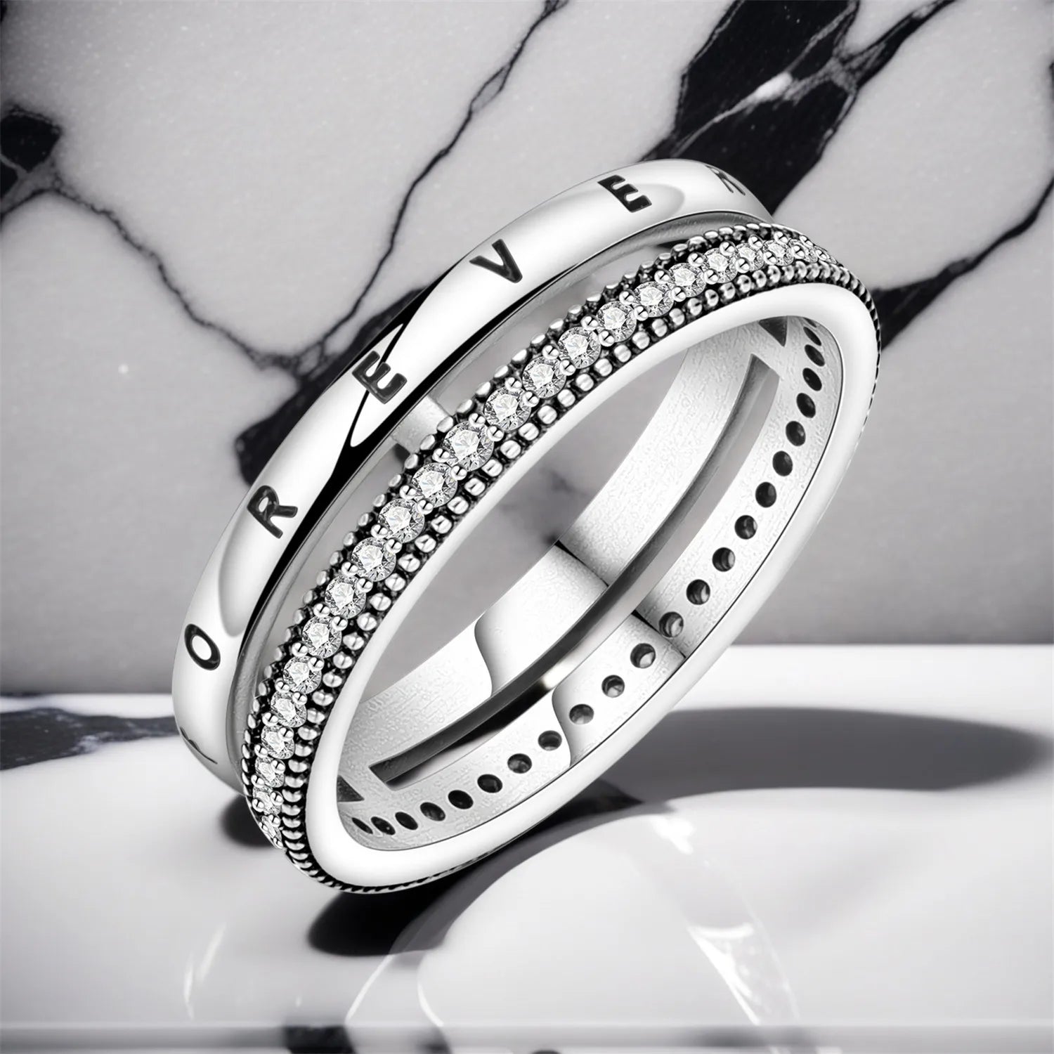 PANPOKI S925 Sterling Silver FOREVER Eternal Ring Closed Ring For Women Original Fing lifestyle view