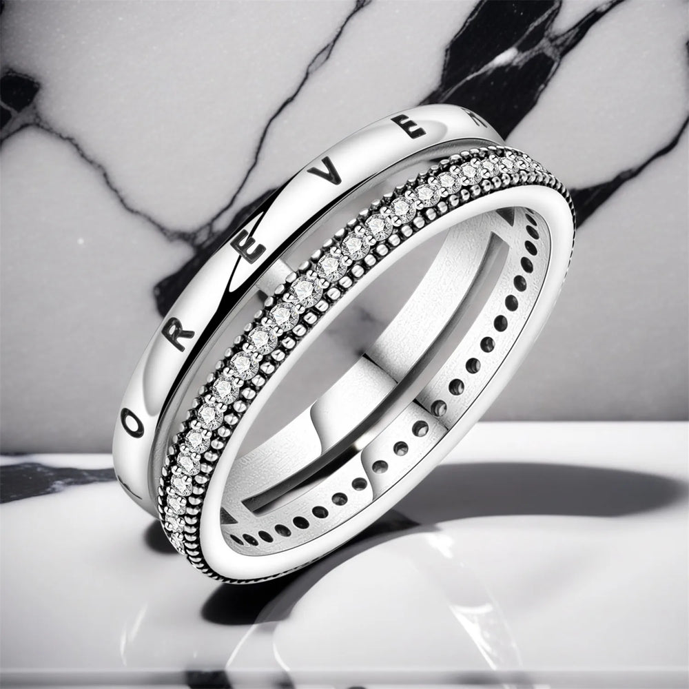 PANPOKI S925 Sterling Silver FOREVER Eternal Ring Closed Ring For Women Original Fing lifestyle view