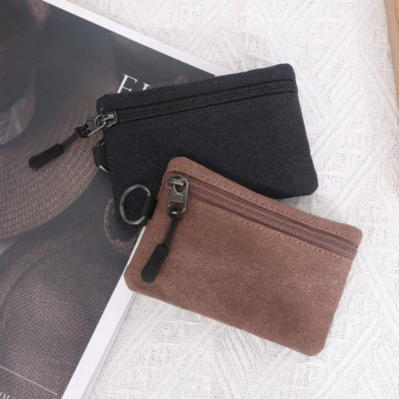 Canvas Mini Coin Wallet | Solid Color Zipper Key Bag