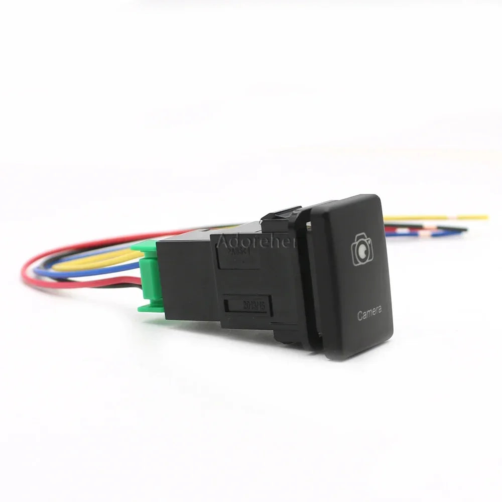 Blue LED Light Car Front Camera Switch Push Button with Wire for Toyota alternate view