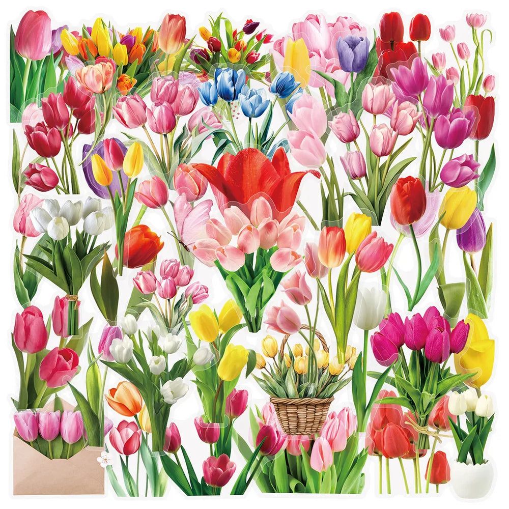 50 Transparent Flower Stickers | PET Decorative Craft Set for Journals and Notebooks alternate view