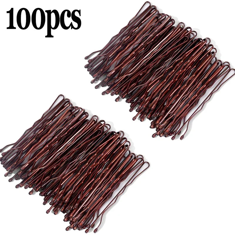 100/50pcs Black Straight Line Hair Clip U-shaped Needle Lady Hairpins Curly Wavy Grips Women Bobby Pins Styling Hair Accessories
