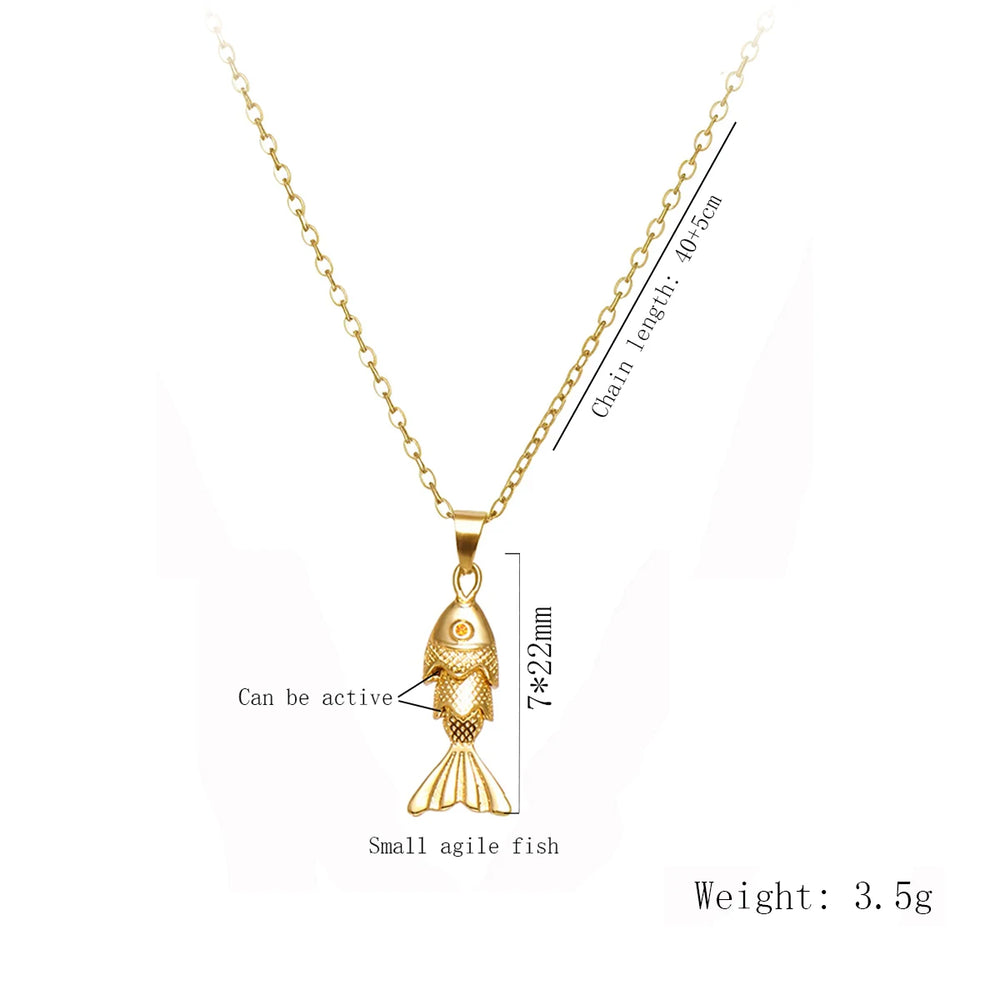 Trendy Gold-Plated Retro Personality Agile Small Fish Necklace for Women Anti-Allergic close-up view