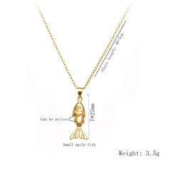 Trendy Gold-Plated Retro Personality Agile Small Fish Necklace for Women Anti-Allergic close-up view