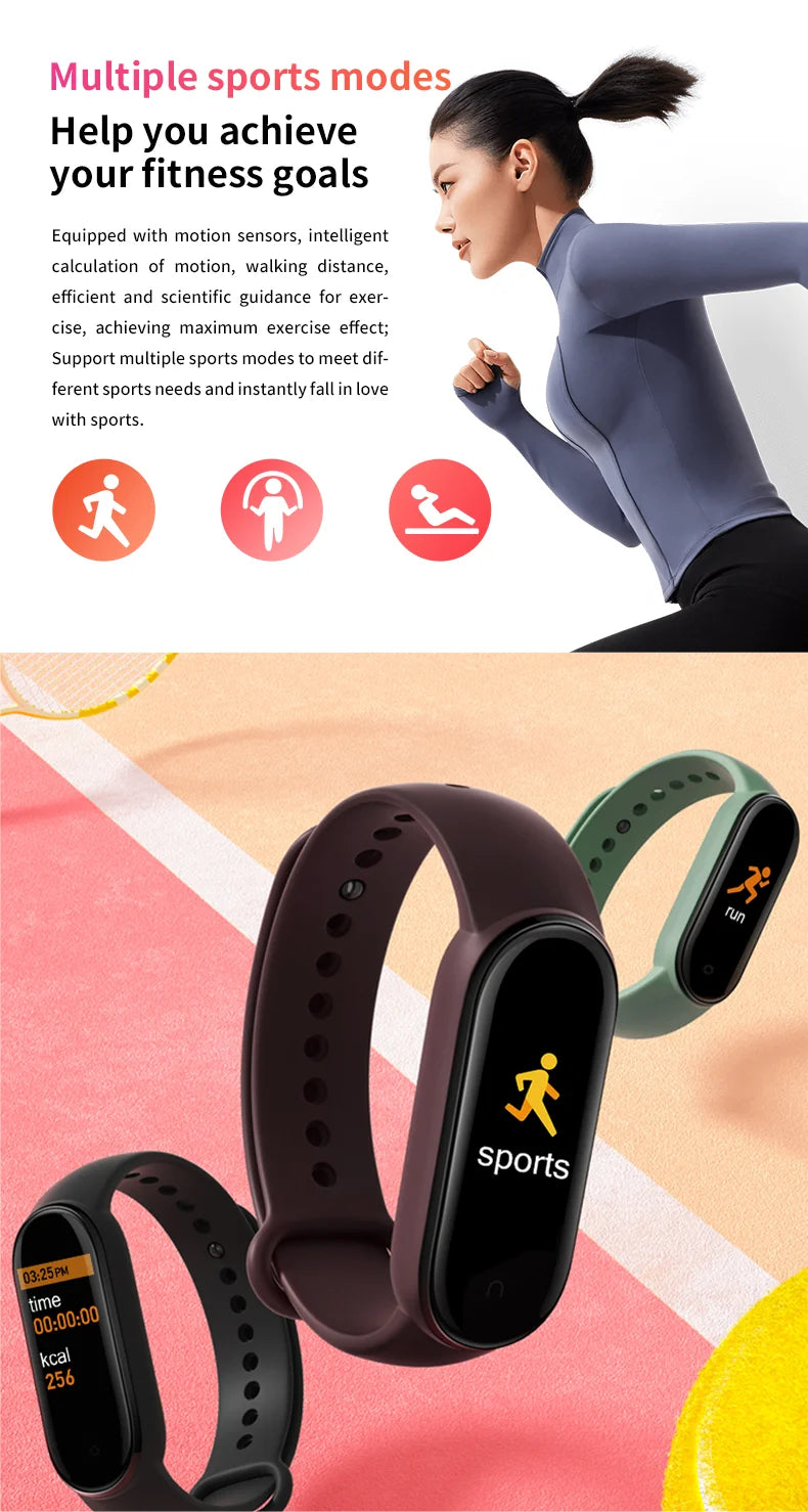 For Sports Smart Watch Music Control Fitness Calorie Track Bracelet Phone Message Remi close-up view