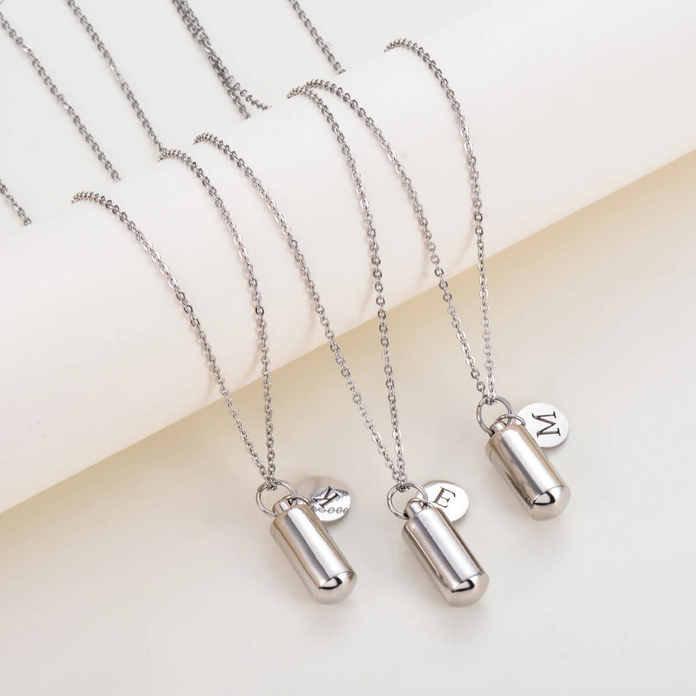 Cremation Jewelry Urn Necklace with Initial Letter Charm | Stainless Steel Memorial Pe close-up view