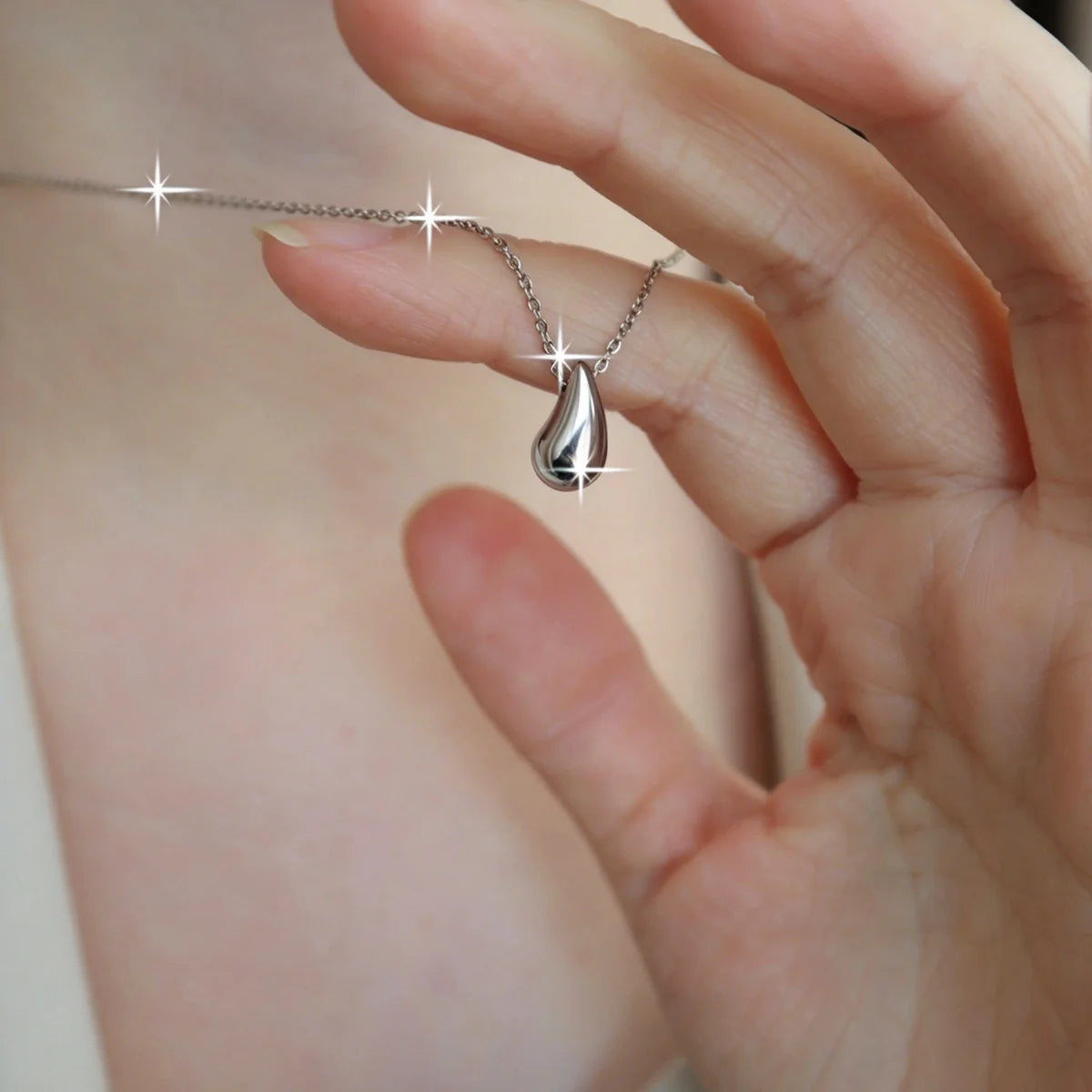 Waterdrop Pendant Necklace | Minimalist Stainless Steel Teardrop Jewelry for Women lifestyle view