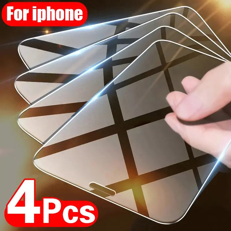 4PCS Tempered Glass for iPhone 11 12 13 14 15 16 17 Pro Max Screen Protector on for iPhone 12 13 Mini 7 8 6 Plus SE Glass