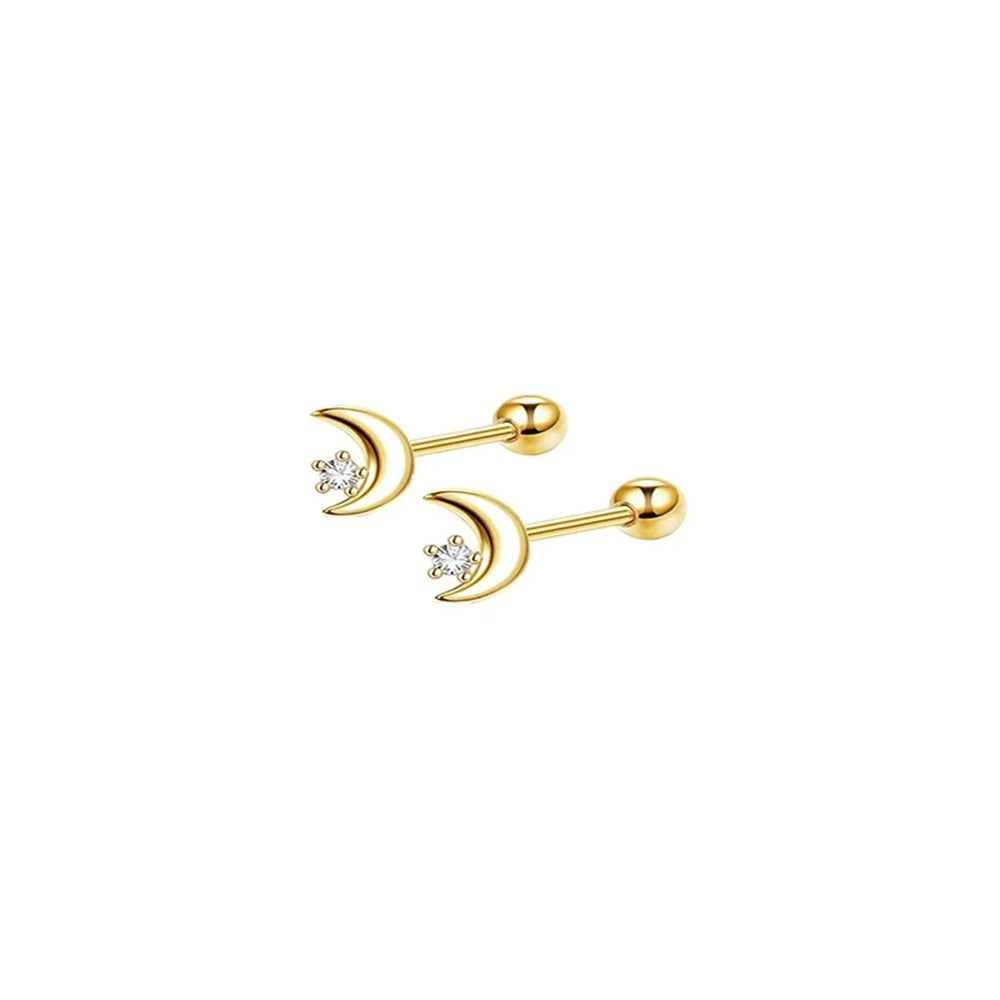 2pcs Hypoallergenic Stainless Steel Cartilage Stud Earrings,Eye Flame Moon Barbell Back detail view