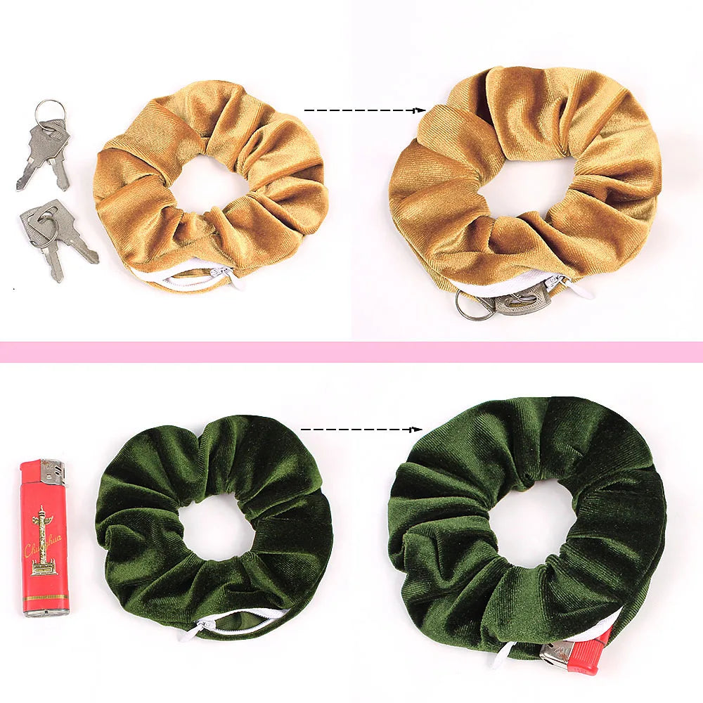 Portable ⁣Sight Secret Hair Tie Hidden Safe Storage Case Hair Scrunchie With Zipper Hide detail view