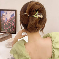 Metal Pearl Hair Claw Clip Women Hair Bun Twist Hairpin Flowers Headband Rhinestone Bana detail view