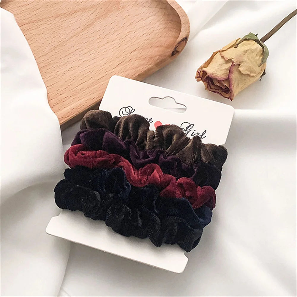 5/6pcs Simple Solid Color Elastics Hair Ties for Women Thick Hair Soft No hurt Hair additional angle