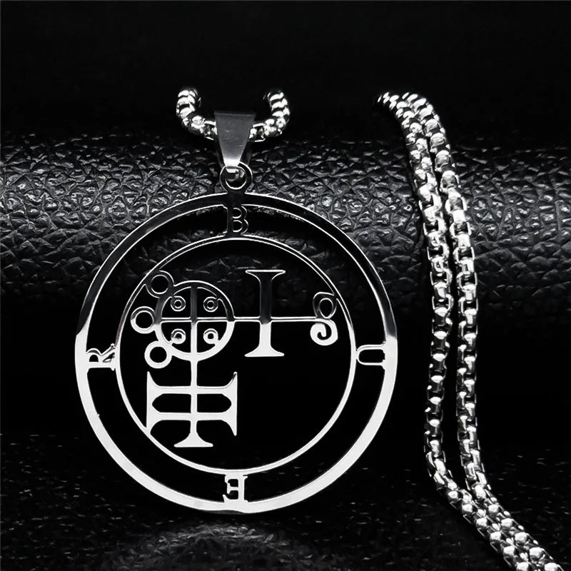 Sigeal Sigil De Lucifer Stainless Steel Satan Necklace | Asmoday Key Baphomet Pendant lifestyle view