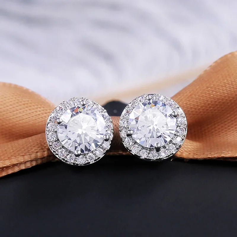 Huitan AAA CZ Stud Earrings for Women | Romantic Elegant Cubic Zirconia Jewelry in 7 Col detail view