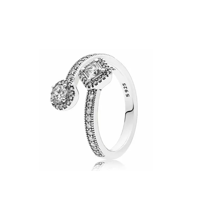 Hot Selling 925 Silver Blue, Green, Heart-Shaped Square Ring Suitable For Women's Exqu close-up view