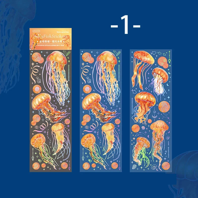 Jellyfish Theme PET Waterproof Stickers | Vintage Ocean Art for Scrapbooking lifestyle view