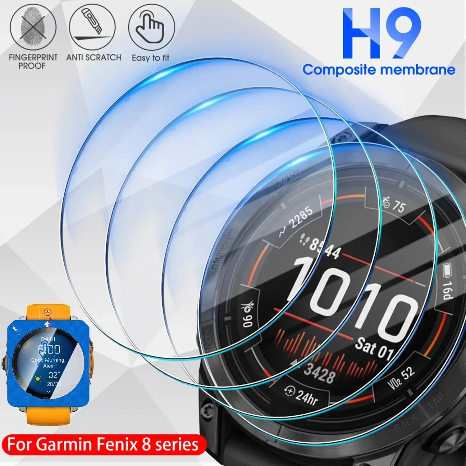 1-2 Pack HD Tempered Glass For Garmin Fenix 8 43MM 47MM 51MM 9H Anti-scratch Easy To Install Protective Film Screen Protector
