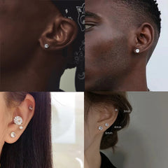 LUXUSTEEL Stainless Steel Round Cubic Zirconia Stud Earrings | Silver Screw-Back Earring detail view