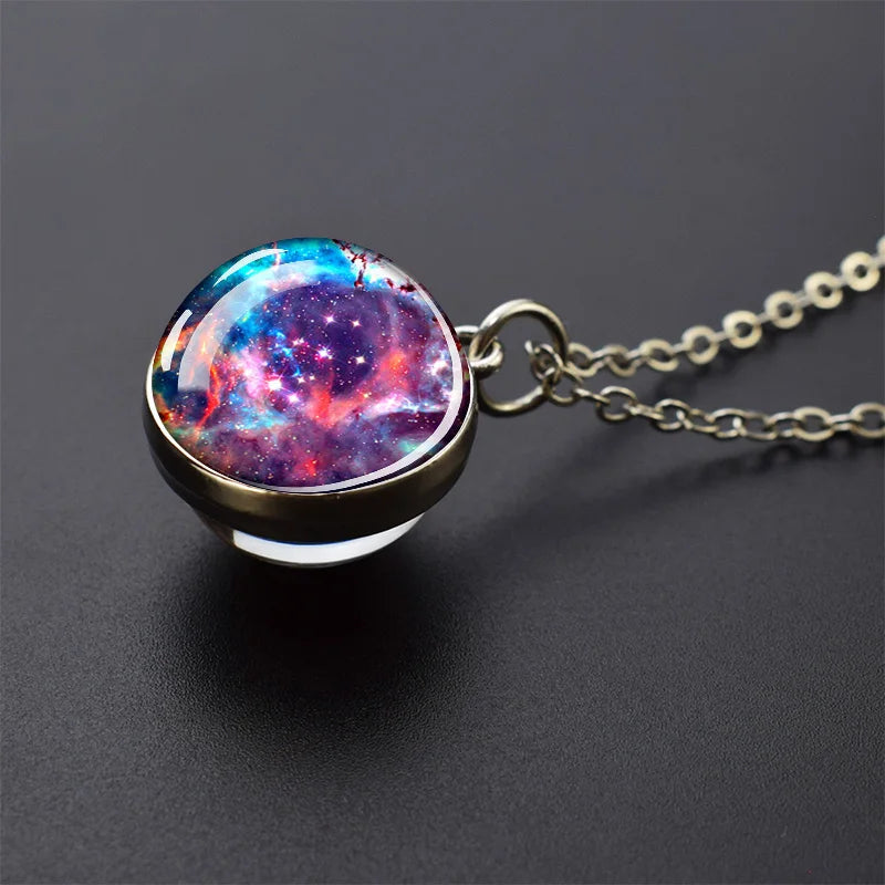 Solar System Glass Ball Pendant Necklace | Astronomy Galaxy Jewelry alternate view