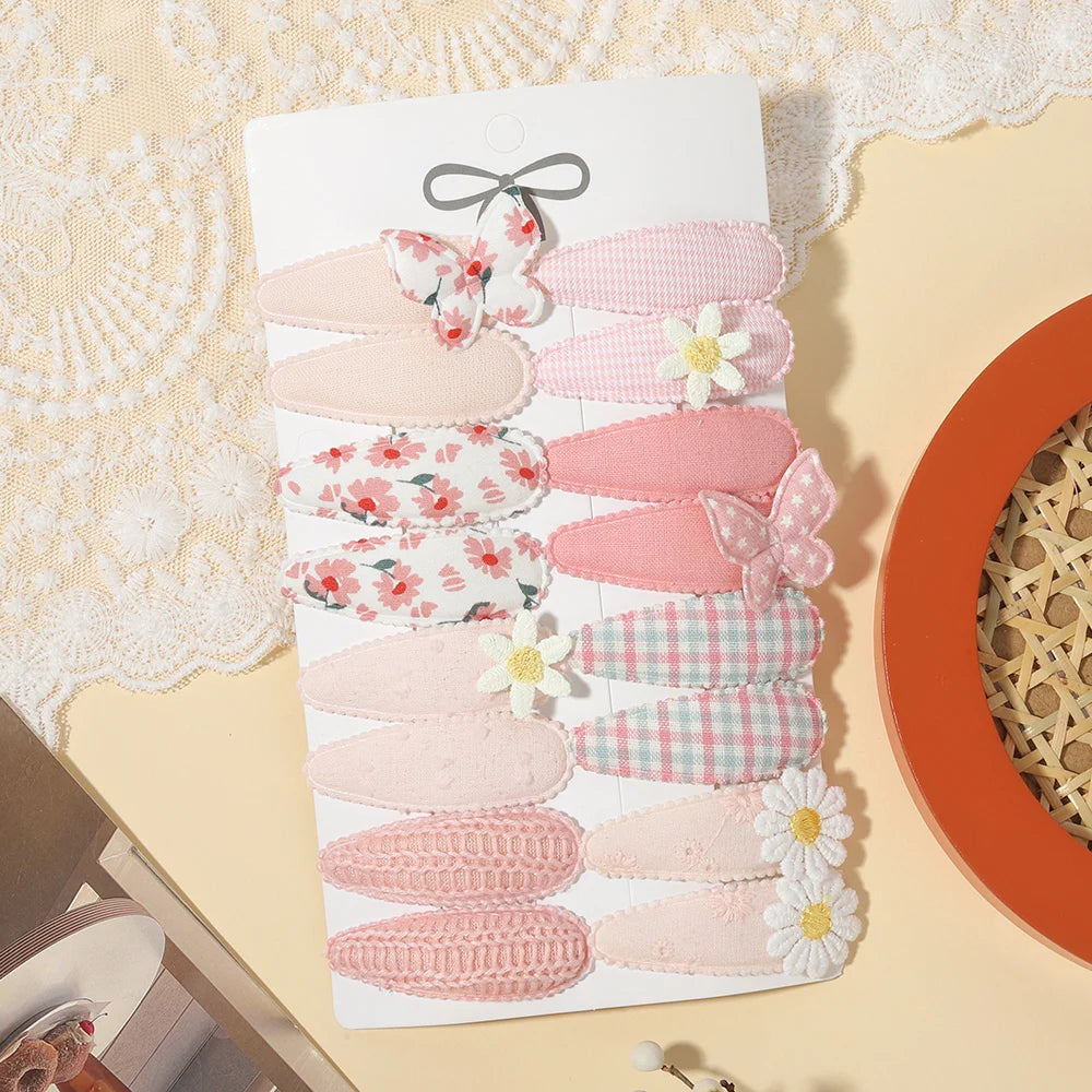 16PCS/Set of Fabric Printed Hair Clips Sweet and Cute BB Clips Fashionable Hair Accessories Children Baby Girls To Wear