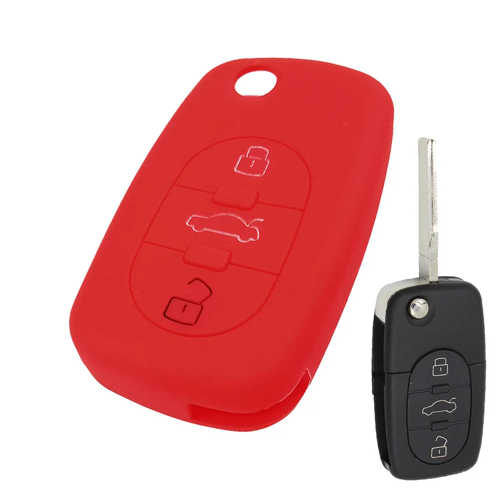 XUKEY Silicone Car Key Fob Cover Case | 3 Button Flip Remote Holder for Audi A2 A3 S3 lifestyle view