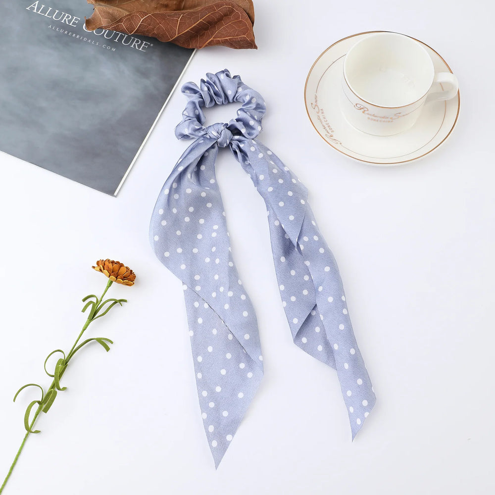 Fashion Flower Print Bow Satin Long Ribbon Ponytail Scarf Tie Scrunchies Women Girl additional angle