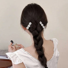 2 Pcs/set New Elegant Pearl Flower Hair Clip Sweet Duckbill Hair Clip Diamond Shiny Side Bangs Clip High-End Feeling Hair Sets