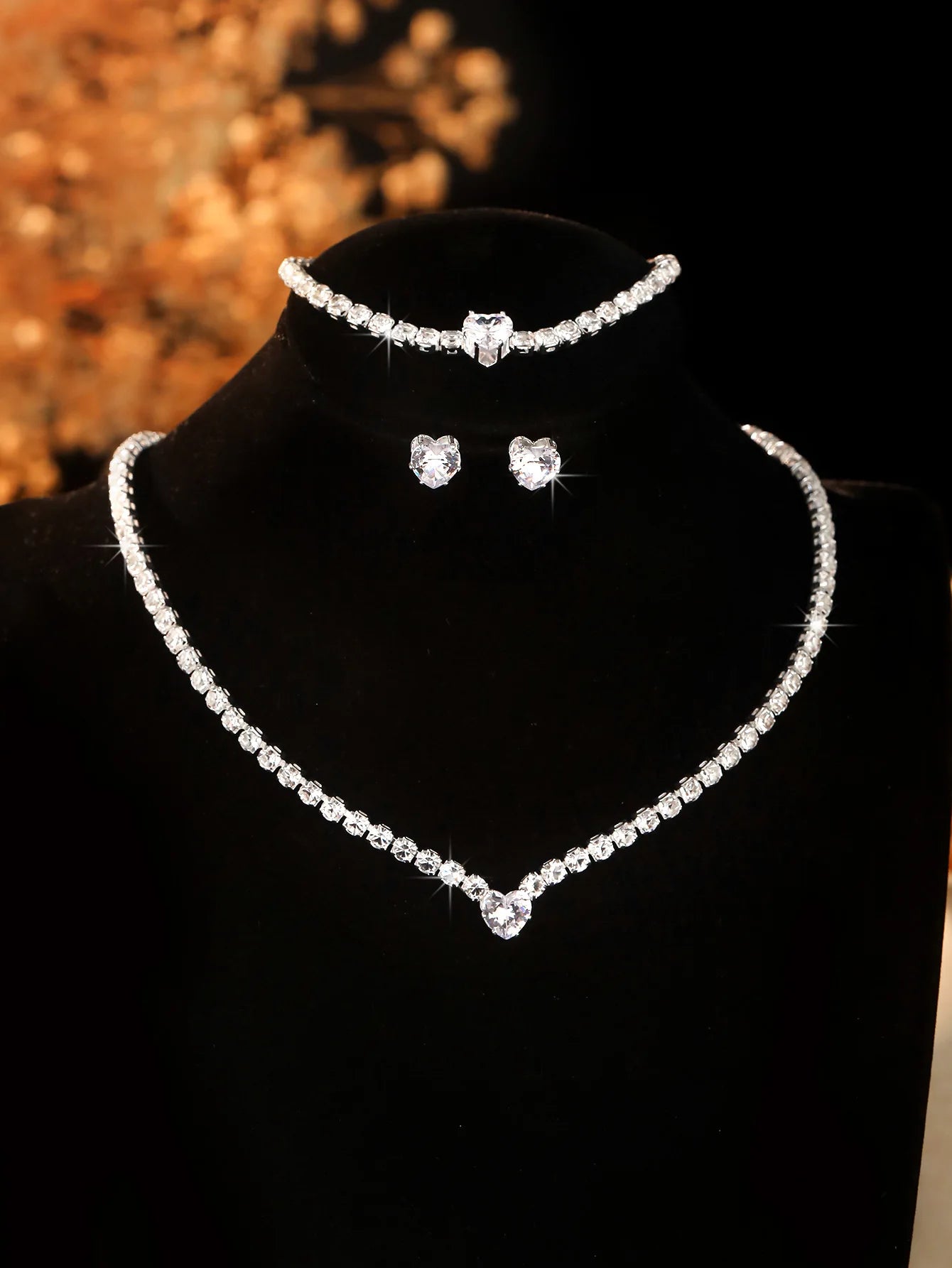Ladies' Fashion, Heart-Shaped Crystal Zircon Earrings, Necklace Set, Bride'S Weddin additional angle
