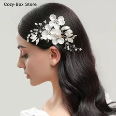[ZY]Pearl Rhinestone Flower Wedding Hair Clip Hair Accessories For Women Beaded Hairpin Hair Ornaments Jewelry Bridal Headpiece