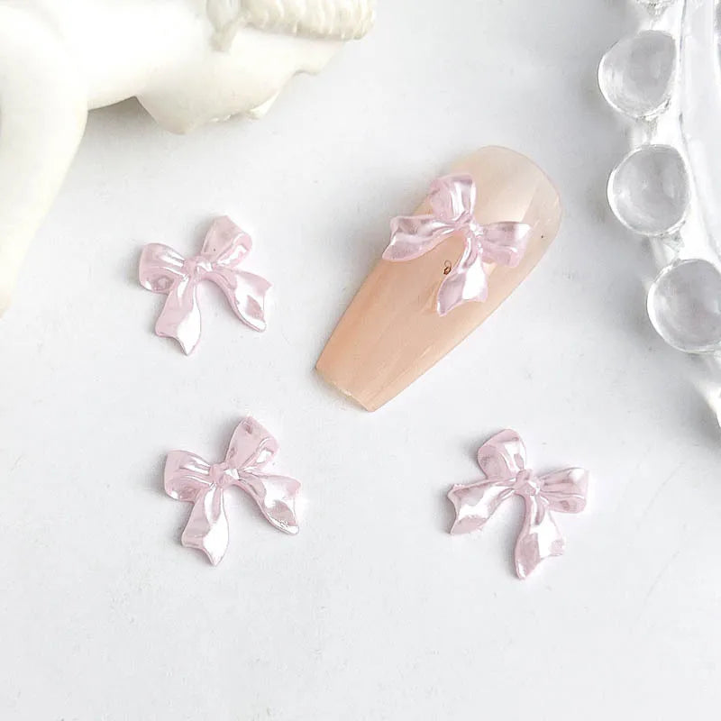 50pcs 3D Sweet Pearly Glossy Ribbon Bow Resin Nail Charms Ballerina Bow Tie Nail Art alternate view