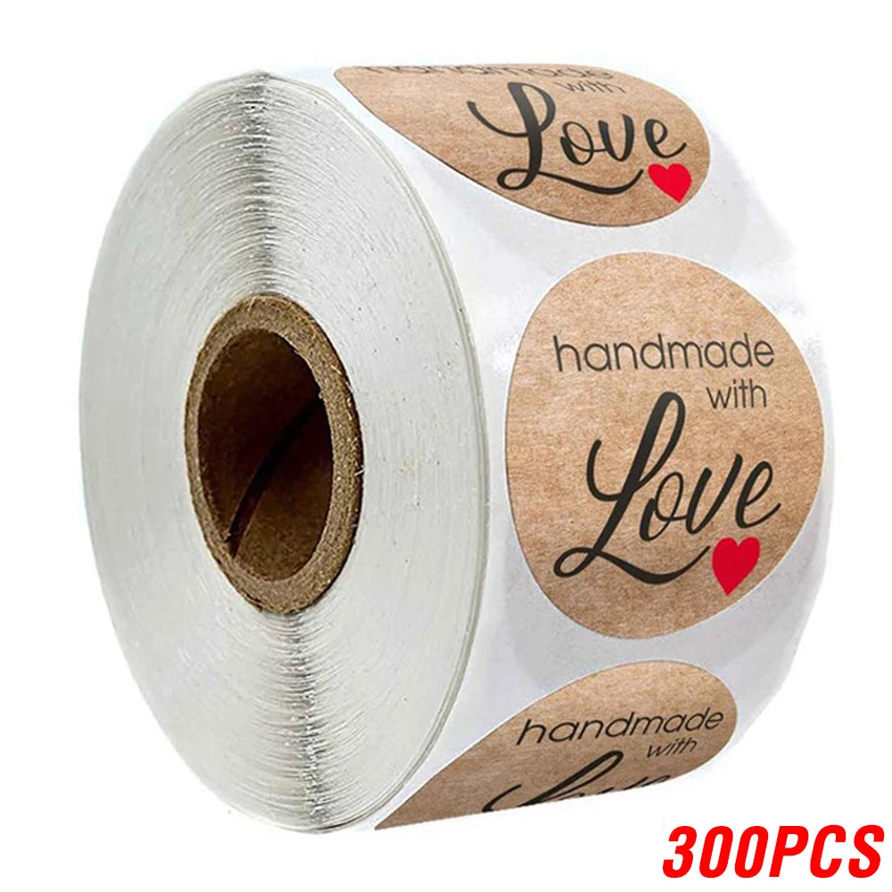 Vintage Kraft Paper Stickers | Handmade With Love Thank You Labels for Packaging and alternate view