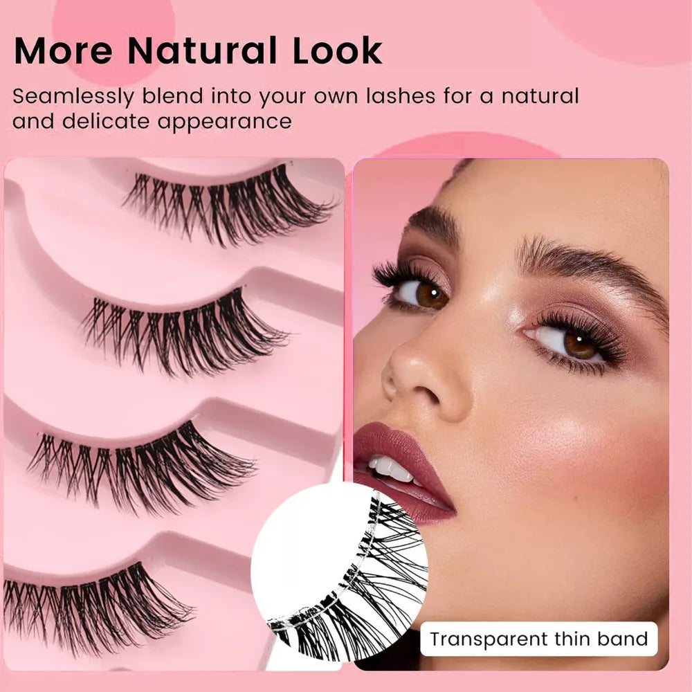 Clear Band Half False Eyelashes Natural Wispy Faux Mink Lashes Lightweight Reusable Comf detail view
